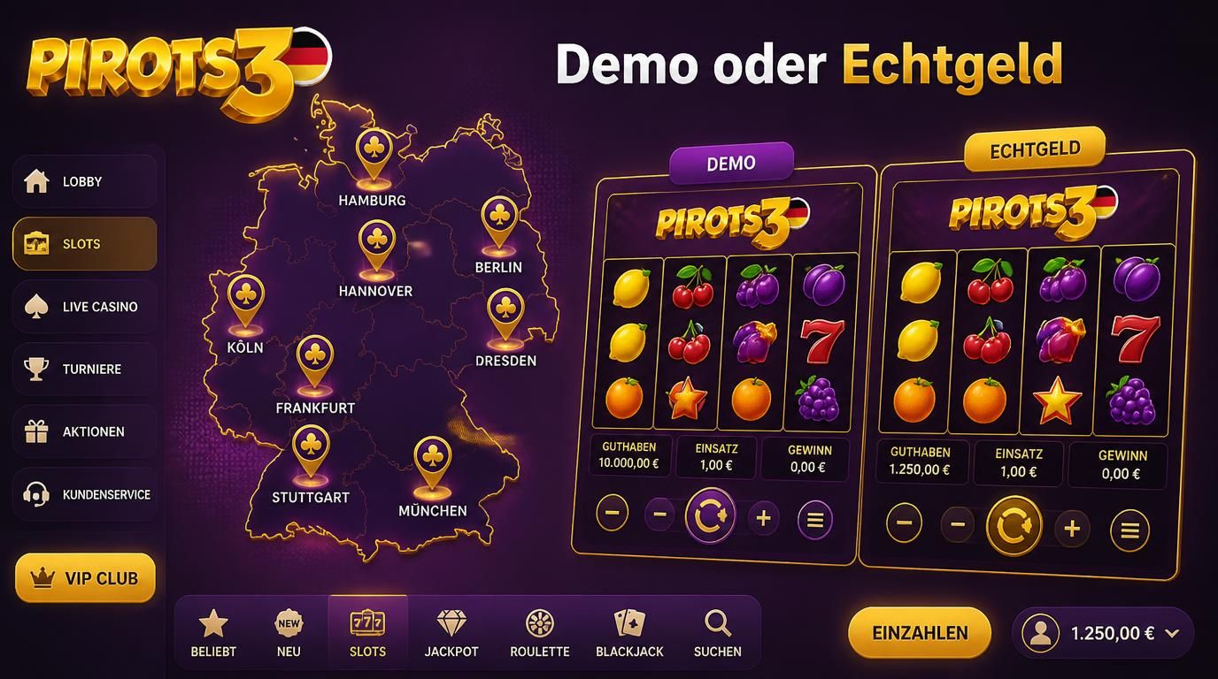 Karte Deutschlands mit Casinos, Demo- und Echtgeldmodus im Fokus