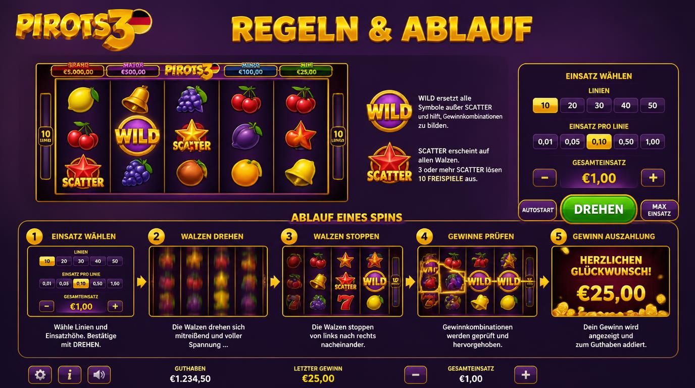 Regelwerk und typischer Spielablauf bei Pirots 3 dargestellt